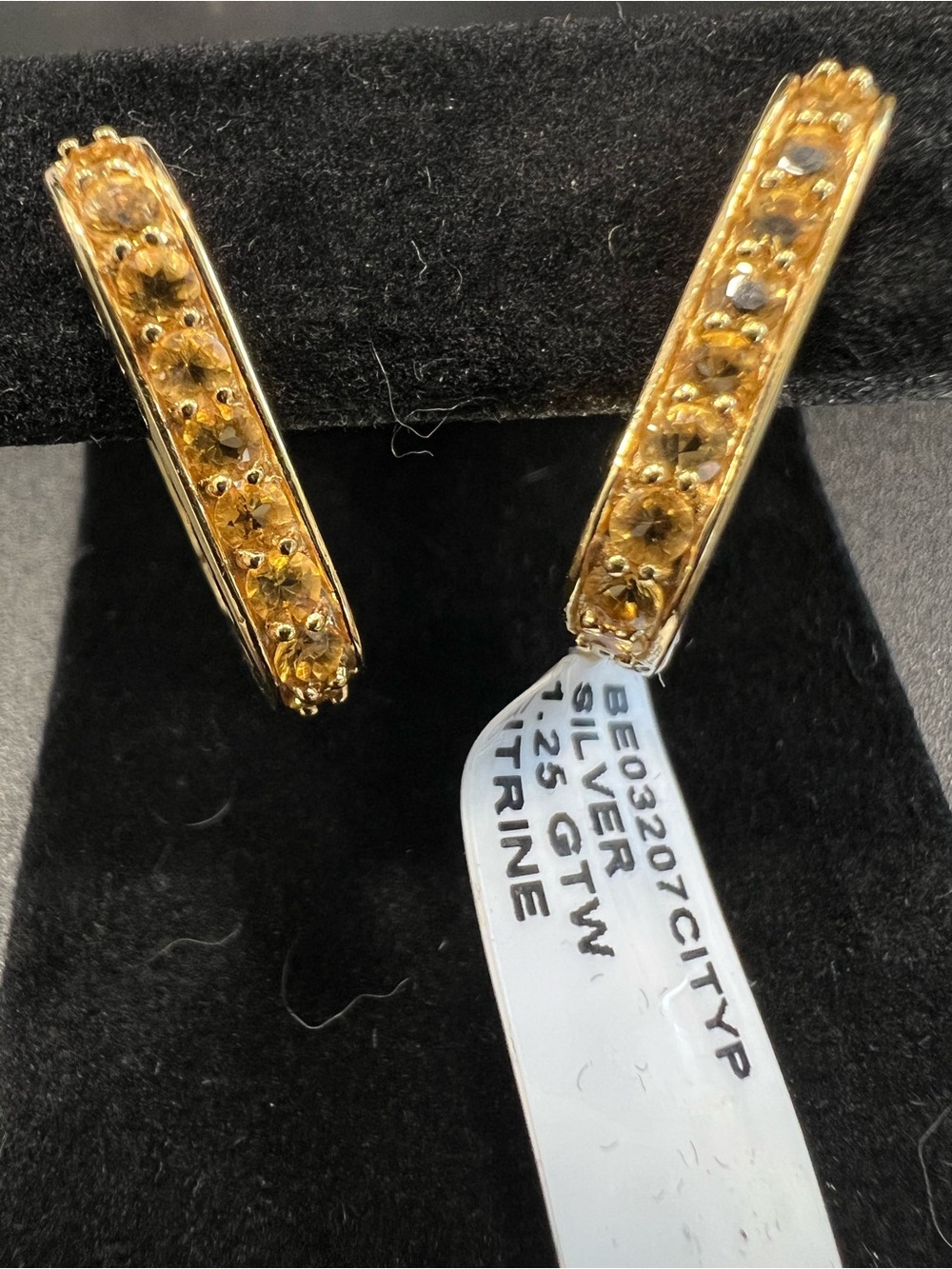1.25 CT. Natural Citrine set in 14K over 925 Sterling Hoop Earrings Hinged